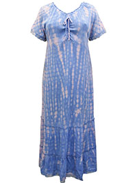 Ellos BLUE Crinkle Cotton Gauze Tiered Maxi Dress - Plus Size 20/22 to 40/42 (US L to 5X)