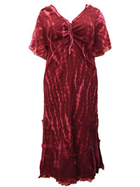 Ellos CLARET Tie Dye Crinkle Cotton Gauze Tiered Maxi Dress - Plus Size 36/38 to 40/42 (US 4X to 5X)
