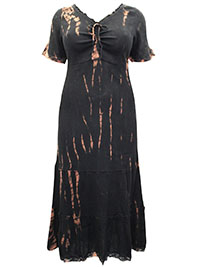 Ellos BLACK Tie Dye Crinkle Cotton Gauze Tiered Maxi Dress - Plus Size 16/18 to 36/38 (US M to 4X)