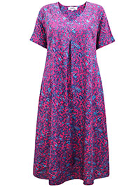 L.E. BLUE/PINK Helen Printed Midi Dress - Size 10 to 12