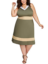 Ashley Stewart GREEN/WHITE Panelled Fit & Flare Dress - Plus Size 14 to 28 (US 12 to 26)