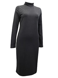 BLACK High Neck Jersey Midi Dress - Size 10/12 to 26/28 (EU 36/38 to 52/54)