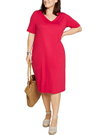BPC RED Pure Cotton V-Neck Midi Dress - Size 10/12 to 26/28 (S to 2XL)