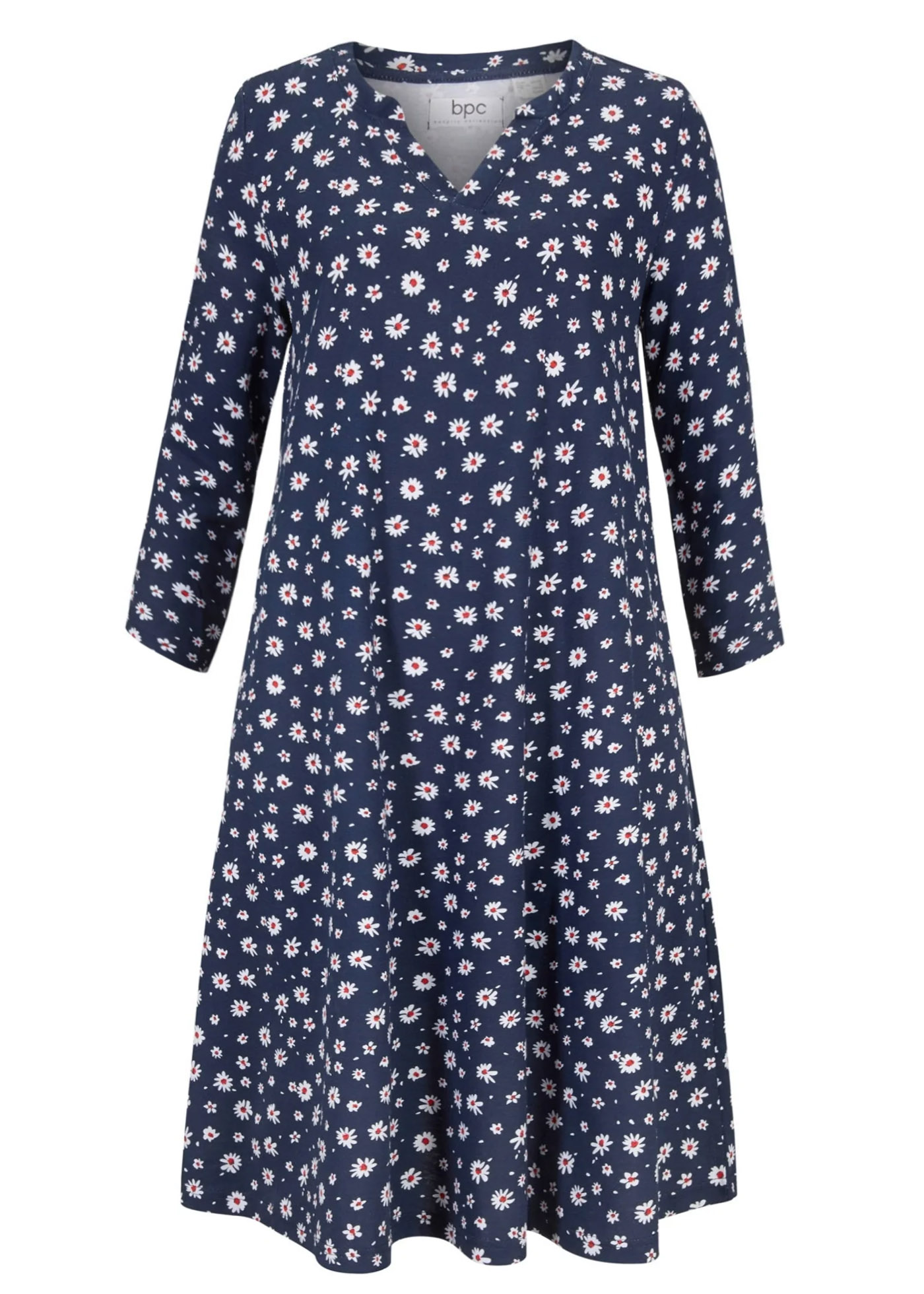 BPC - - BPC DARK-BLUE Organic Cotton Jersey Daisy Print Dress - Size 10 ...