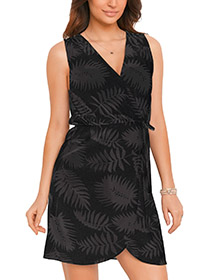 BPC BLACK Tropical Print Burnout Wrap Beach Dress - Size 10/12 to 18/20 (S to L)