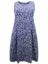 J.Jill BLUE Pure Cotton Sleeveless Floral Print Pocket Swing Dress - Size 4/6 to 28/30 (US XS to 4X)