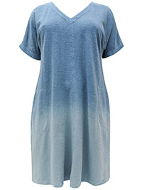J.Jill FADED-BLUE Pure Cotton Ombre Pocket Swing Dress - Plus Size 18/20 to 24/26 (US XL to 3X)