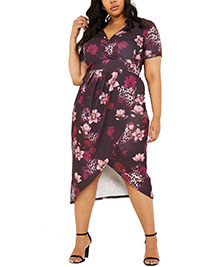 QU1Z BERRY Floral Print Midi Wrap Dress - Plus Size 16 to 26