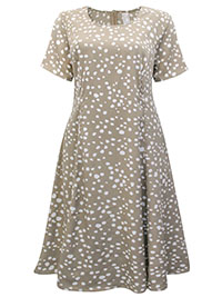 Heine STONE Spot Print Short Sleeve Midi Dress - Plus Size 12 to 24