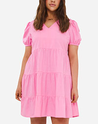 PINK Tiered Linen V-Neck Smock Dress - Plus Size 16 to 32