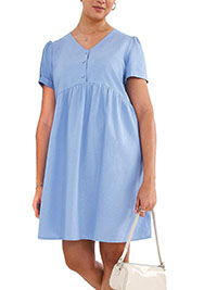 SimplyBe POWDER-BLUE Short Sleeve Linen Button Up Smock Dress - Size 10 to 32
