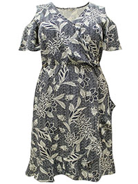Anthology BLACK Linen Blend Printed Wrap Dress - Plus Size 16
