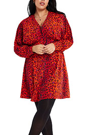 SimplyBe RED Billie Animal Exaggerated Sleeve Swing Dress - Plus Size 22