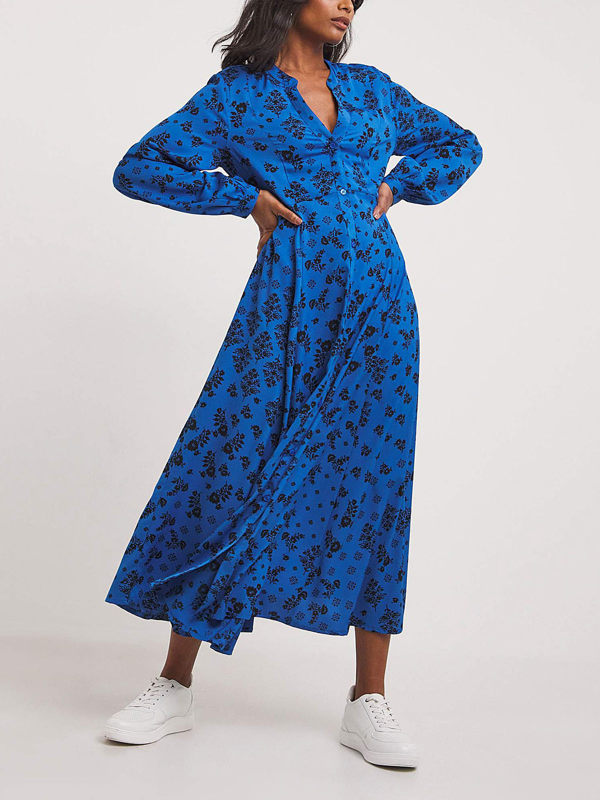 JD Williams BLUE Printed Button Front Maxi Dress Plus Size 16 to 24