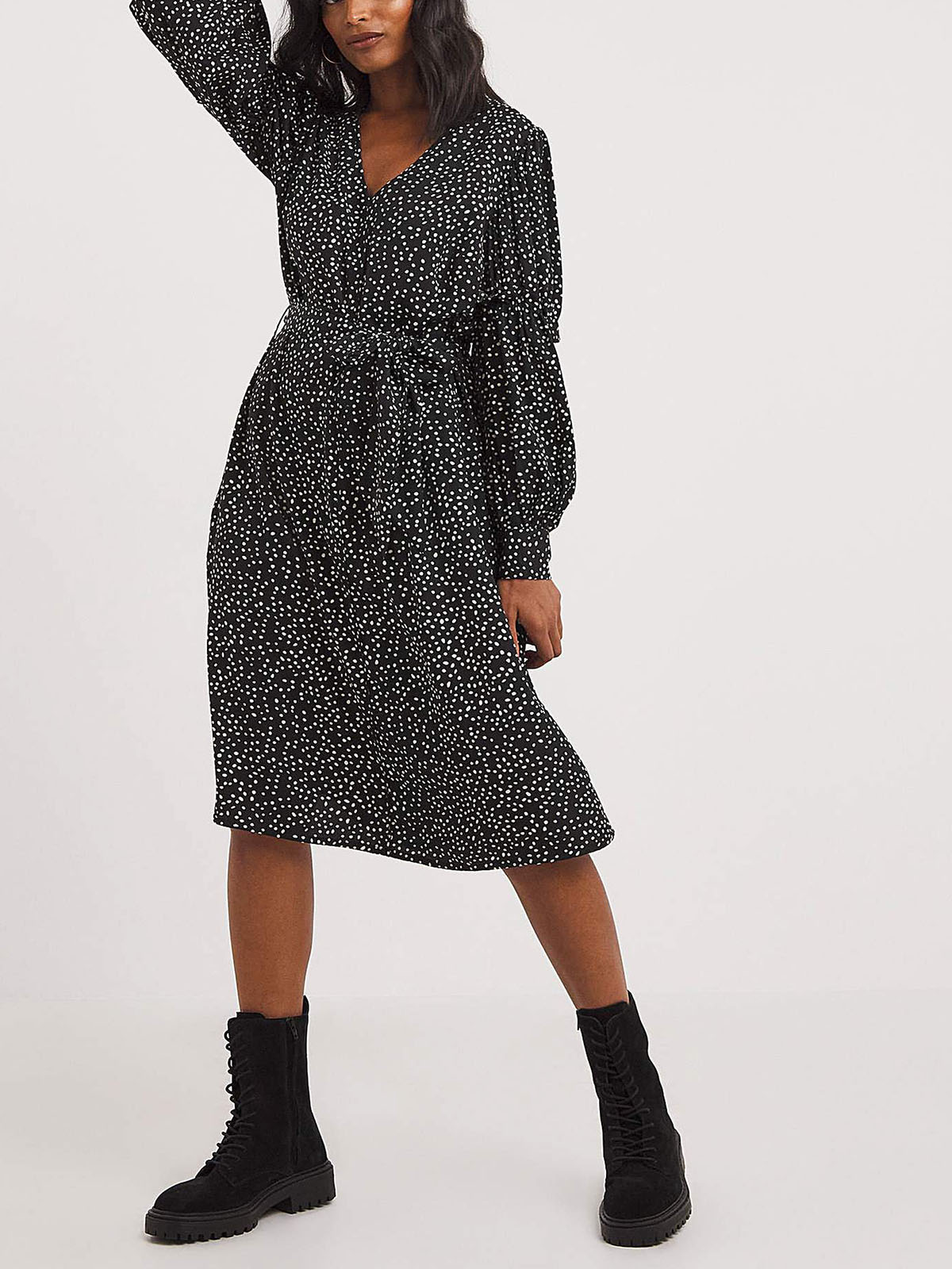 JD Williams - - BLACK Printed Balloon Ruffle Sleeve Swing Dress - Plus ...