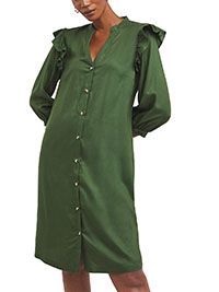 JD Williams GREEN Twill Frill Shoulder Shirt Dress - Plus Size 12 to 26