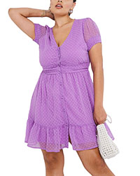 JD Williams LAVENDER Short Sleeve Dobby Skater Dress - Plus Size 16 to 20
