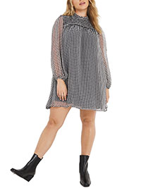 SimplyBe BLACK Gingham Shirred Swing Dress - Plus Size 14 to 30