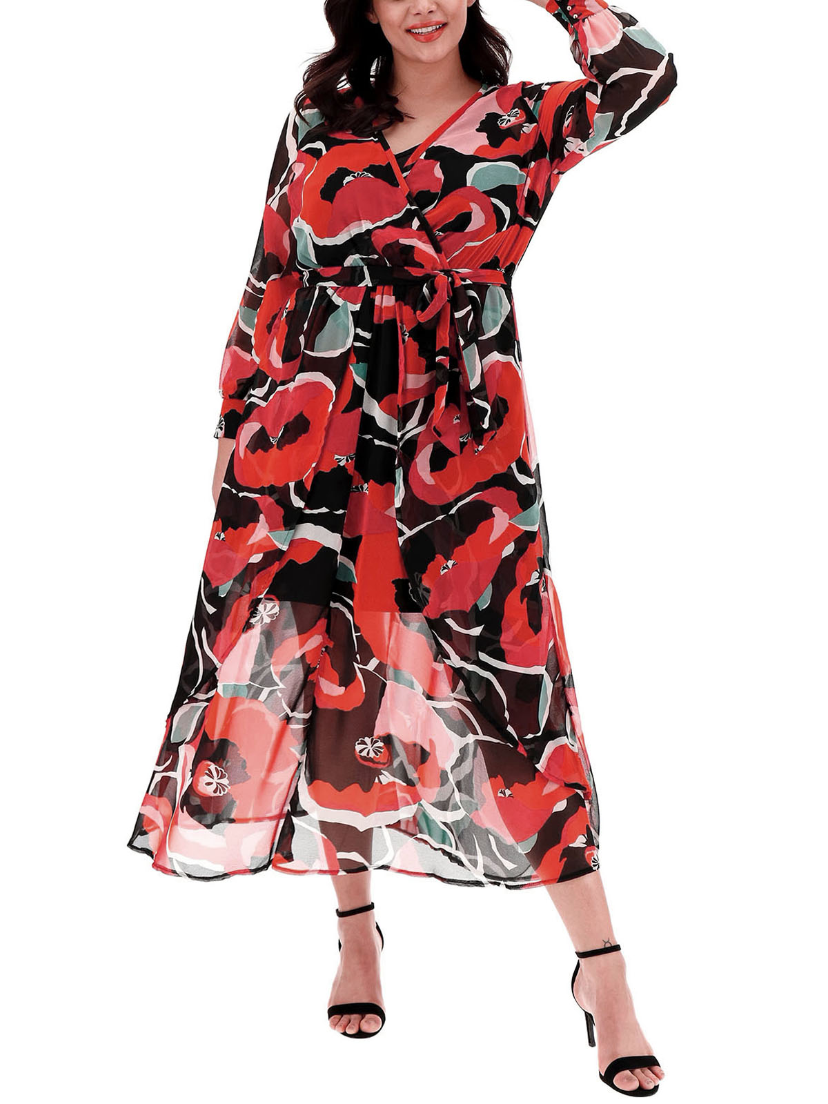 Joanna Hope - - Joanna Hope RED Printed Maxi Dress - Size 12