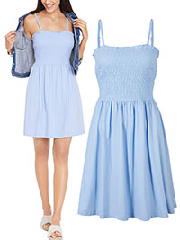 BPC SKY-BLUE Pure Cotton Shirred Strappy Dress - Size 10/12 to 26/28 (US S to 2XL)