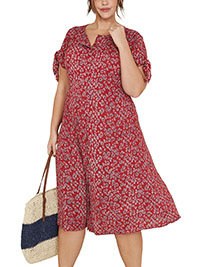 RED Floral Print Button Through Tea Dress - Plus Size 16 to 26 (US 14W to 24W)