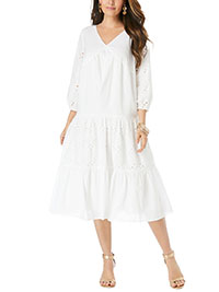 WHITE Pure Cotton Tiered Cutwork Midi Dress - Plus Size  16/18 to 36/39 (US M to 4X)