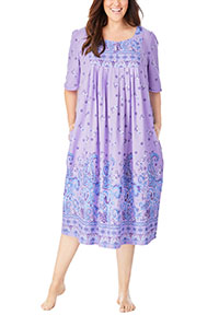 Only Necessities LILAC Paisley Border Print Short Lounge Pocket Dress - Plus Size 28/30 (US 2X)