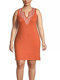 Lands'End TANGERINE Cotton Jersey Embroidered Sleeveless Dress - Size 8 to 28/30 (US XS to 3X)