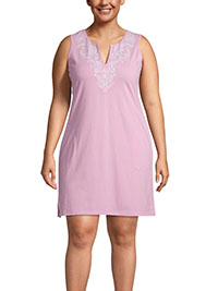 Lands'End PINK Pure Cotton Sleeveless Embroidered Dress - Size 8 to 28/30 (US XS to 3X)