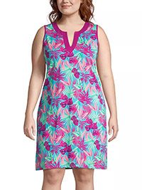 Lands'End PURPLE Pure Cotton Sleeveless Printed Dress - Size 8 to 28/30 (US XS to 3X)