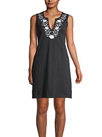 Lands'End BLACK Pure Cotton Sleeveless Floral Embroidered Dress - Size 10/12 to 28/30 (US S to 3X)