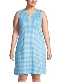 Lands'End BLUE Pure Cotton Sleeveless Gingham Check Dress - Size 8 to 28/30 (US XS to 3X)