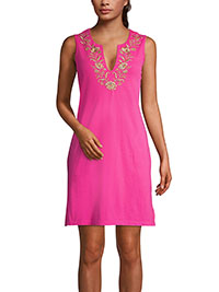 Lands'End PINK Pure Cotton Sleeveless Embroidered Dress - Size 10/12 to 24/26 (US S to 2X)