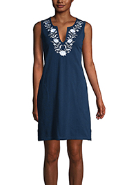 Lands'End NAVY Pure Cotton Sleeveless Embroidered Dress - Size 8 to 28/30 (US XS to 3X)