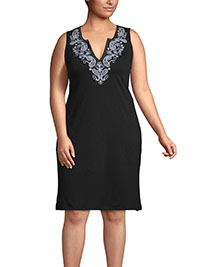 Lands'End BLACK Pure Cotton Sleeveless Paisley Embroidered Dress - Size 10/12 to 28/30 (US S to 3X)