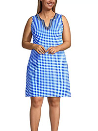 Lands'End BLUE Pure Cotton Sleeveless Gingham Check Dress - Size 10/12 to 16/18 (US S to L)