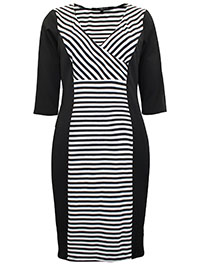 Scarlett & Jo BLACK Striped Panel Mock Wrap Shift Dress - Plus Size 12 to 32