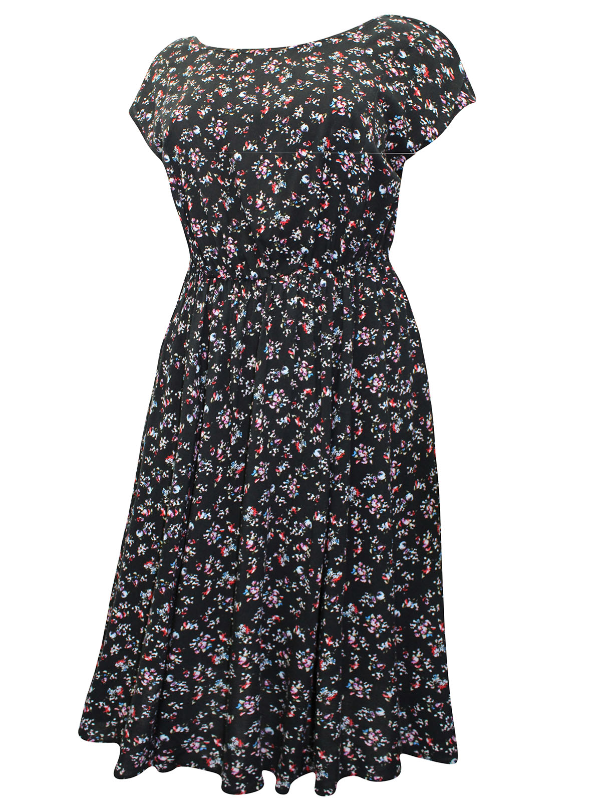 Scarlett & Jo - - Scarlett & Jo BLACK Ditsy Floral Cap Sleeve Midi ...