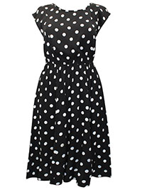 Scarlett & Jo BLACK Spot Print Cap Sleeve Midi Dress - Plus Size 12 to 32