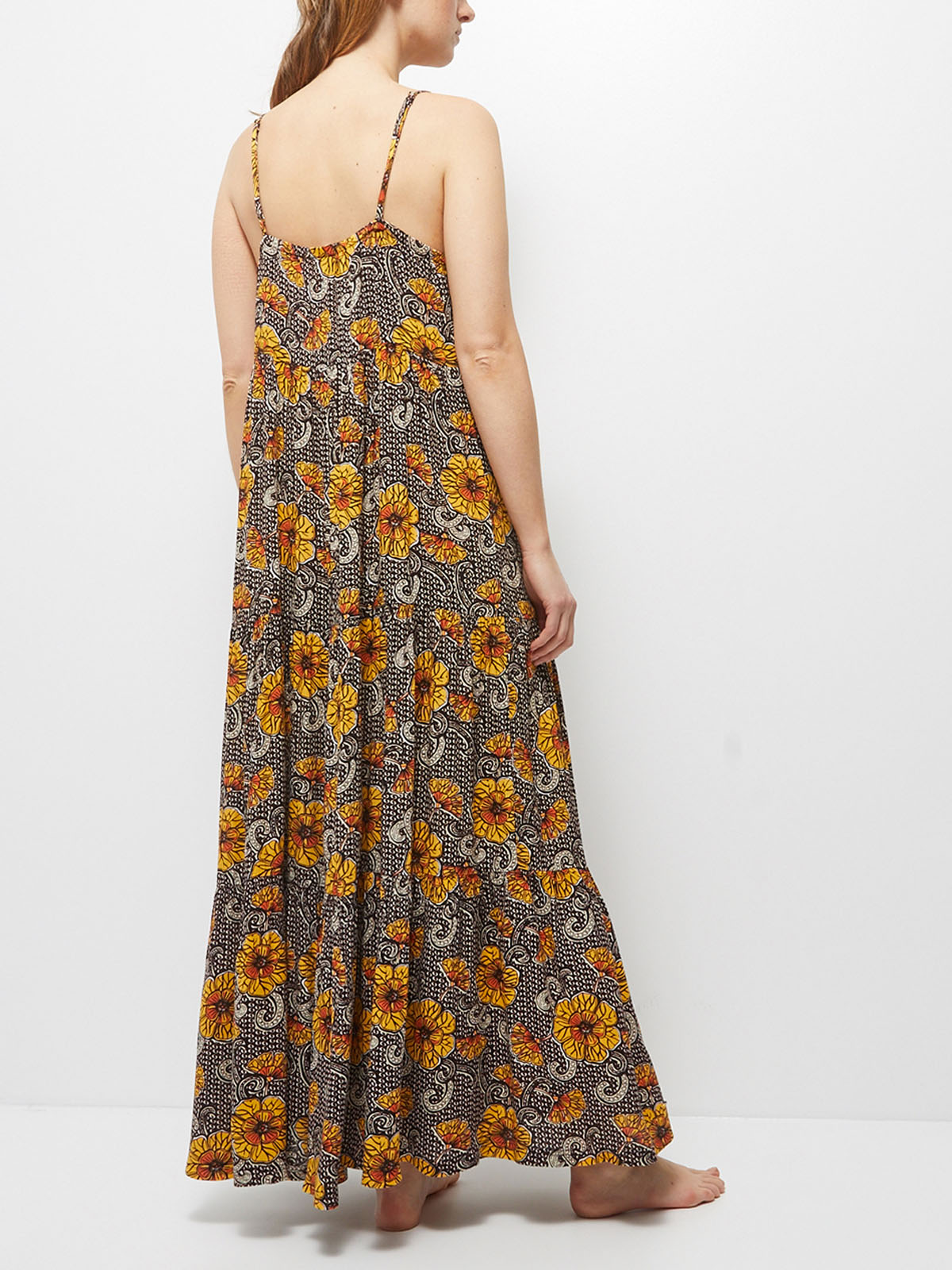 Monoprix Femme - - Monoprix BLACK Floral Print Strappy Tiered Maxi ...