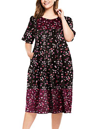 Only Necessities BLACK Mixed Print Short Lounge Pocket Dress - Plus Size 16/18 to 40/42 (US M to 5X)