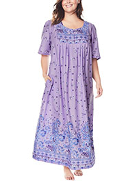 LILAC Border Print Long Pocket Lounge Dress - Plus Size 28/30 to 44/46 (US 2X to 6X)