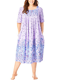Only Necessities PINK Mixed Print Short Lounge Pocket Dress - Plus Size 16/18 to 36/38 (US M to 4X)