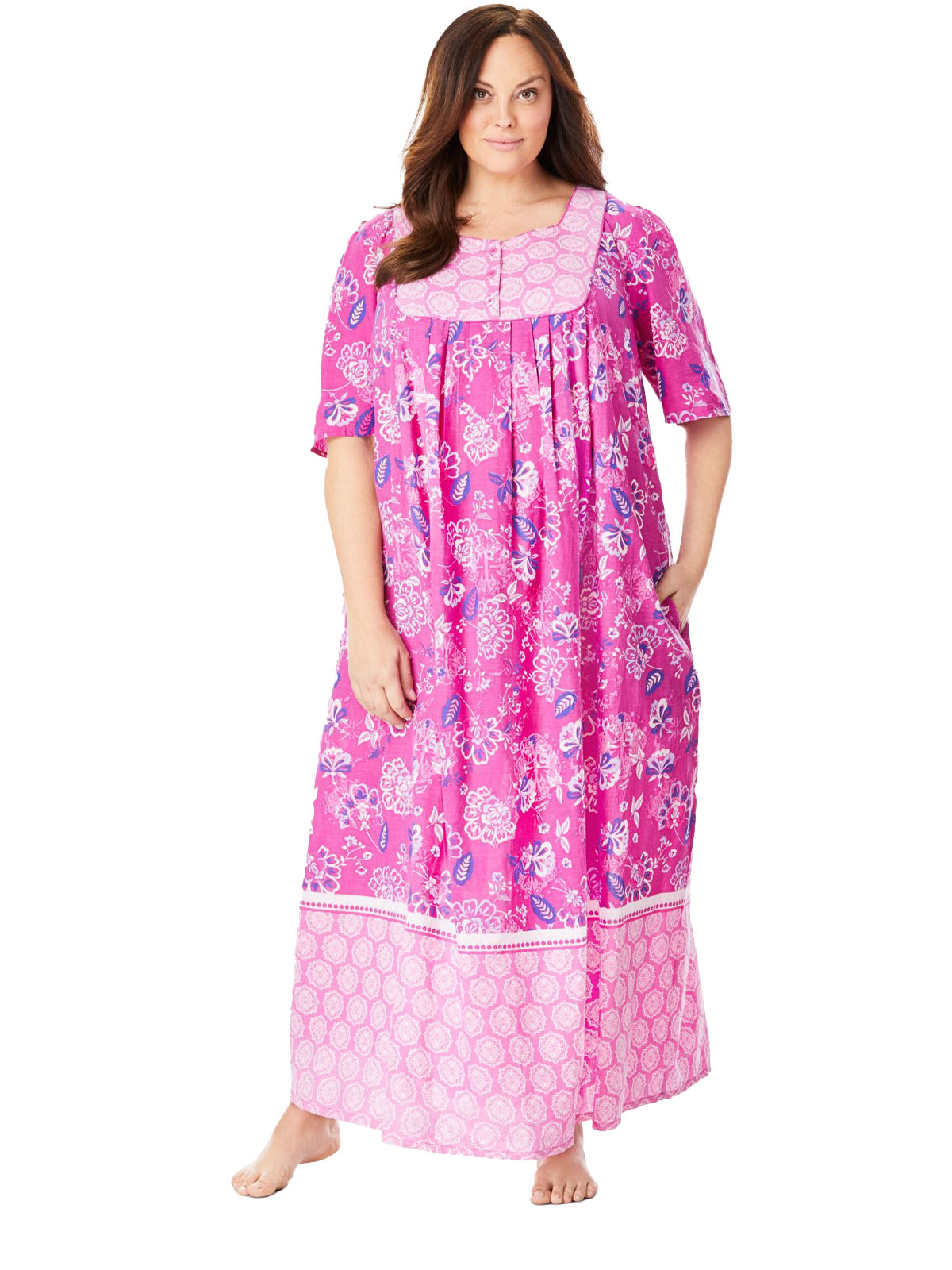 Only Necessities - - PINK Border Print Long Pocket Lounge Dress - Plus ...