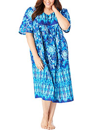 BLUE Mixed Print Short Lounge Dress - Plus Size 24/26 to 36/38 (US 1X to 4X)