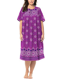 Only Necessities PURPLE Mixed Print Short Lounge Dress - Plus Size 16/18 to 32/34 (US M to 3X)