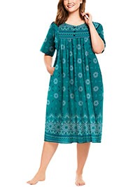 TURQUOISE Mixed Print Short Lounge Pocket Dress - Plus Size 16/18 to 40/42 (US M to 5X)