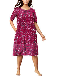 Only Necessities RED Mixed Print Short Lounge Pocket Dress - Plus Size 16/18 to 40/42 (US M to 5X)
