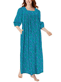 TEAL Zip Square Neck Paisley Print Maxi Lounger Dress - Plus Size 20/22 to 40/42 (US L to 5X)
