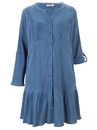 BLUE Crinkle Cotton Flounce Hem Dress - Size 10 to 20